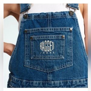 The Ragged Priest Free People Logo Embroidered Denim Bib Overalls Size 26